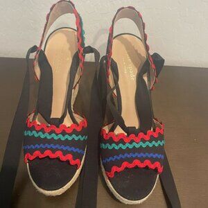 Kate Spade 6.5 Espadrille Wedge Heel Shoe Javelina with Red Blue Green Ric Rac